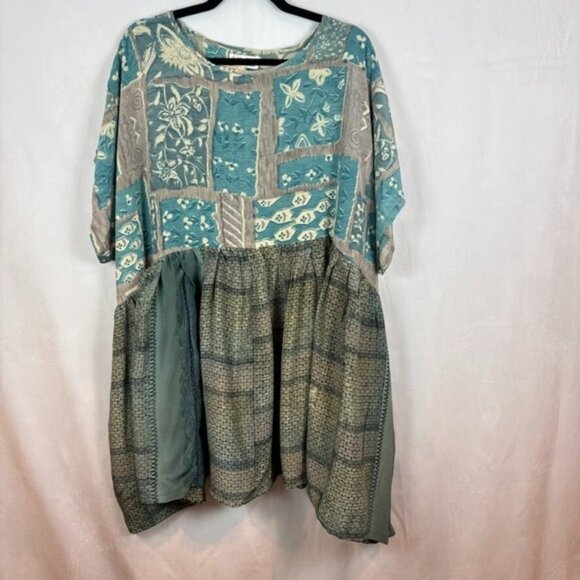 Kantha Bae Womens Blue Floral Silk Day Dreamer Mini Dress Free Size Boho Indie - Picture 1 of 16